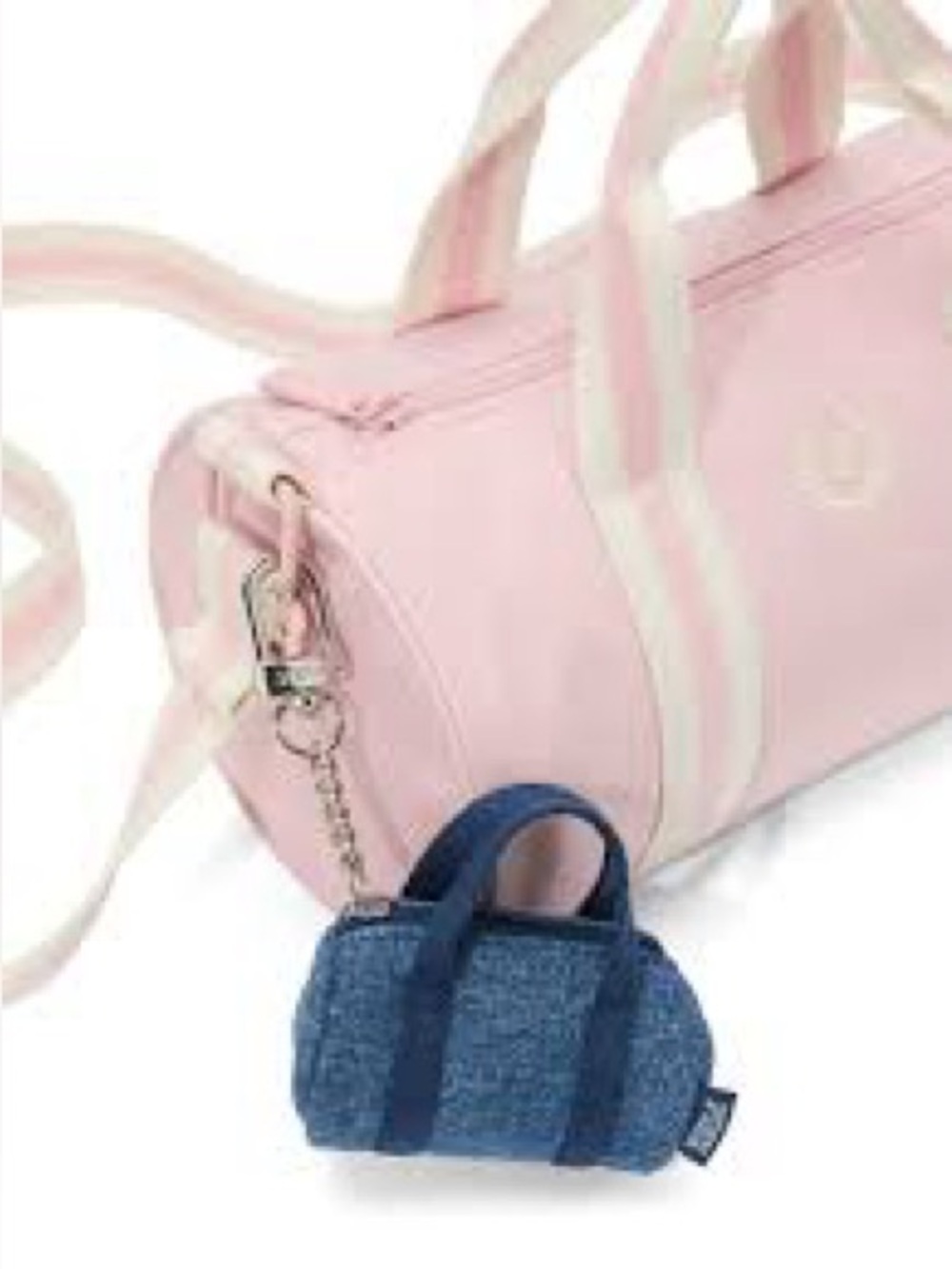 PINK Victoria's Secret Denim Mini Pouch Silver Metal Keychain Clip with Chain